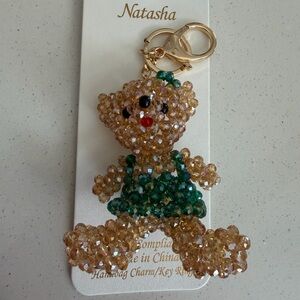 Natasha Couture Gold and Green Beaded Bear Charm